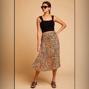 Faithfull The Brand Sz 2 Valois Leopard Print Midi Skirt